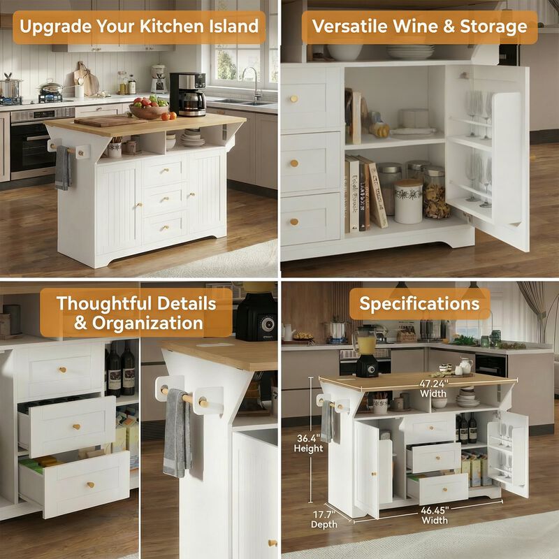 Rolling Kitchen Island with Power Outlet, Spice Rack & 2 Drop Leaf image number 2