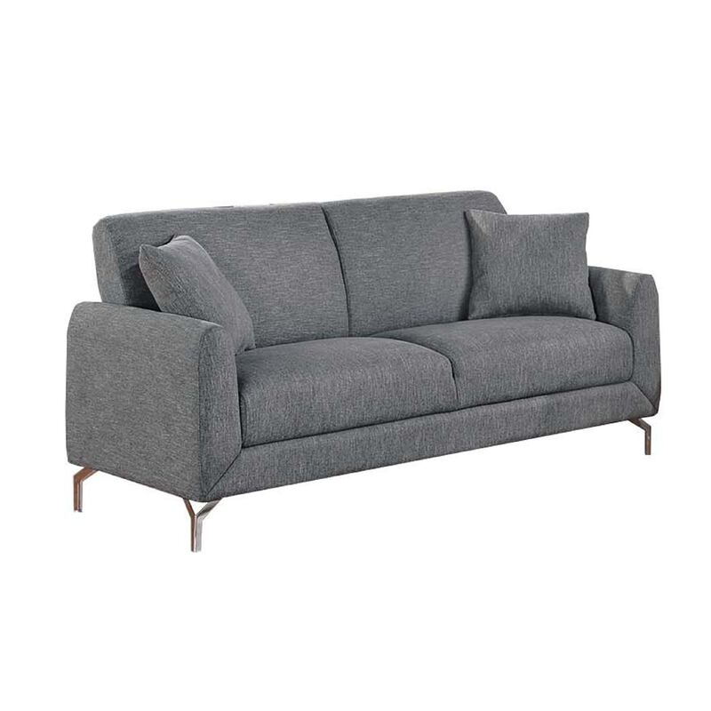 Rena 2pc Sofa and Loveseat Set, 2 Pillows, Dark Gray Burlap Fabric - Benzara