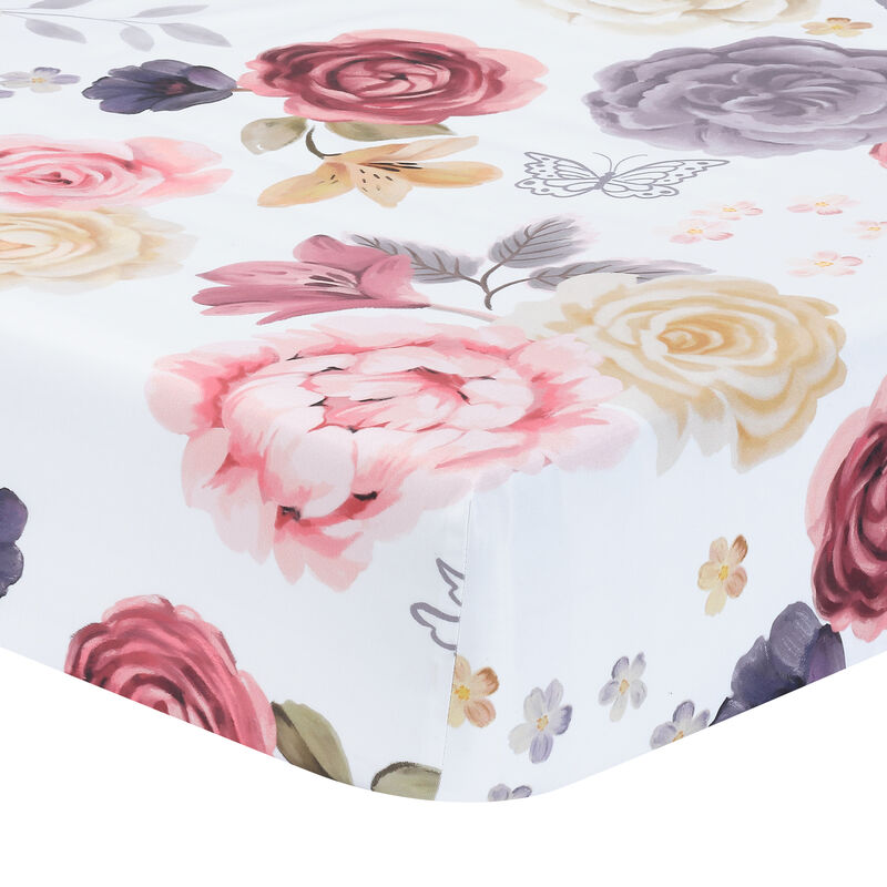 Lambs & Ivy Secret Garden Luxury Floral 3-Piece Cotton Sateen Crib Bedding Set