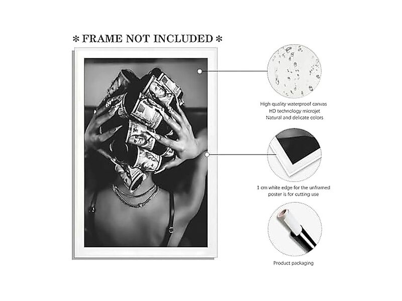 Trendy Black White Wall Art Luxury Money Hair Rollers Woman Poster Retro Bold image number 1