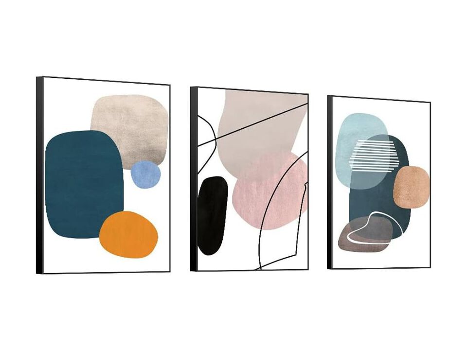 Aesthetic Large Wall Art Canvas 3 Panel Abstract Color Block Decor for Interiors