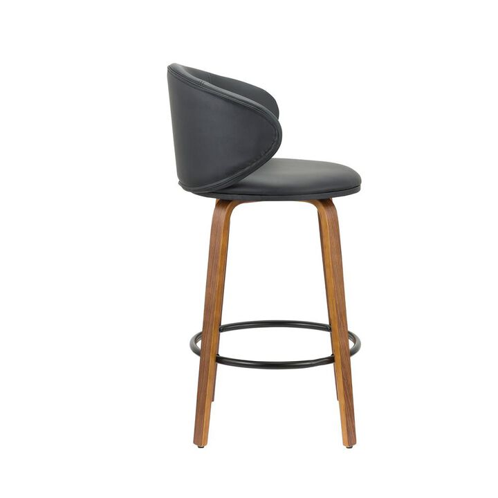 26''H Pu Stool With Wood Leg, Set Of 2