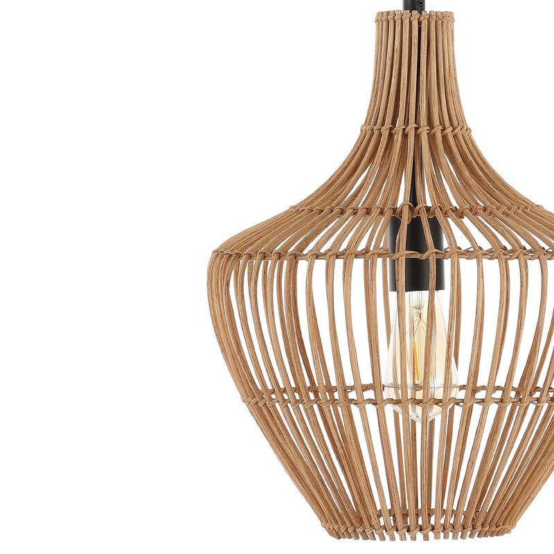 Lucas 1-Light Farmhouse Coastal Rattan 180" Cord Plug-In or Hardwired LED Pendant
