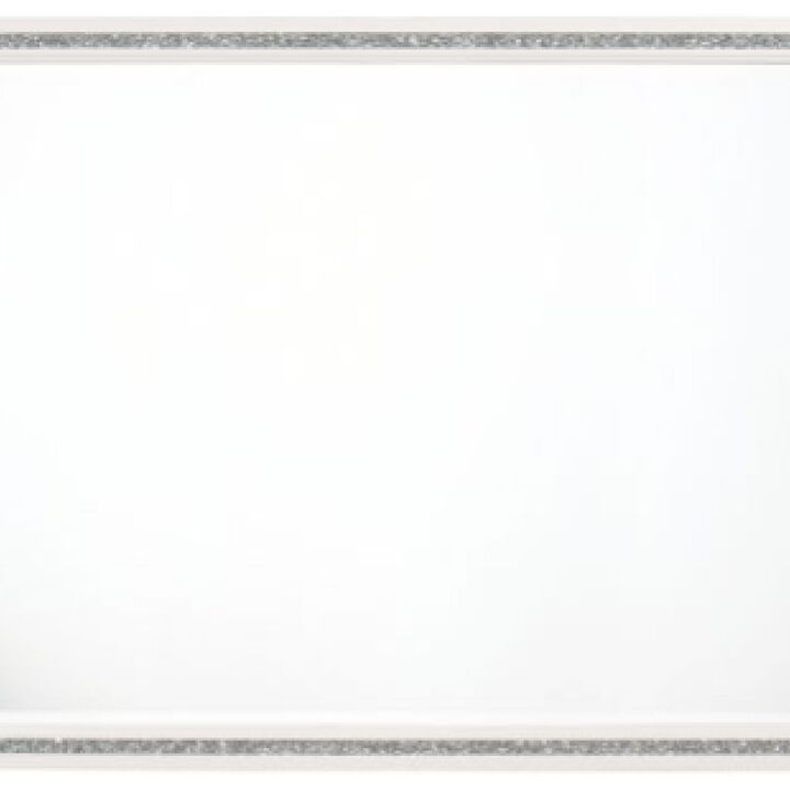 46 Inch Solid Wood Mirror, Shimmering Silver Accent, Landscape, White-Benzara