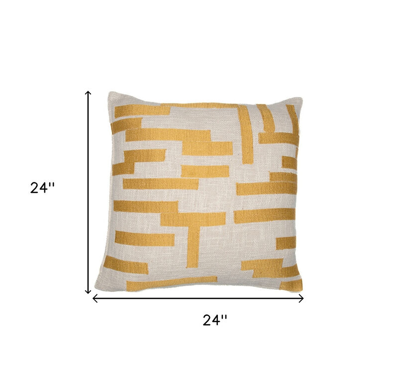 24" Yellow and Ivory Geometric Cotton Blend Throw Pillow image number 6