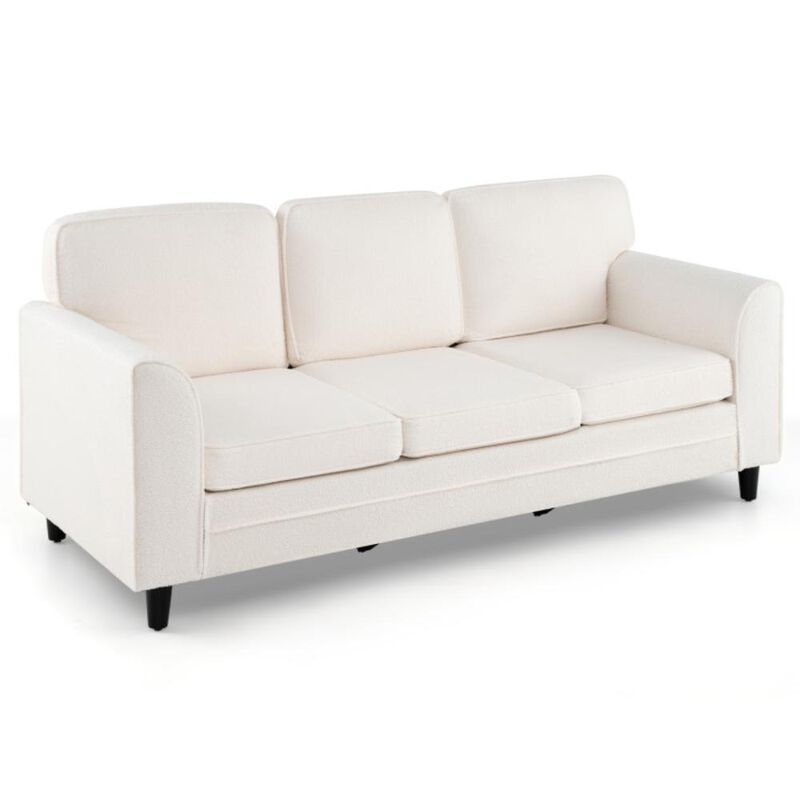Hivvago Upholstered Teddy Velvet 3-Seat Sofa with Comfy Back Pillows