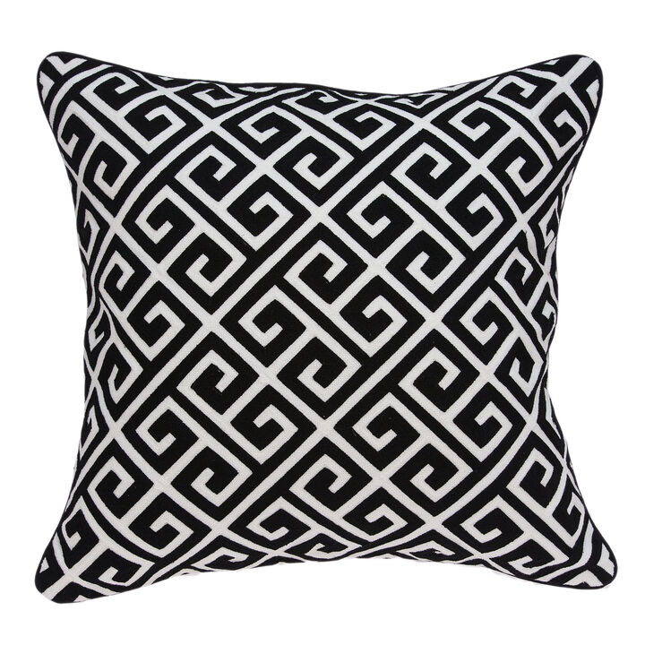 20" Black and White Greek Key Pattern Square Throw Pillow