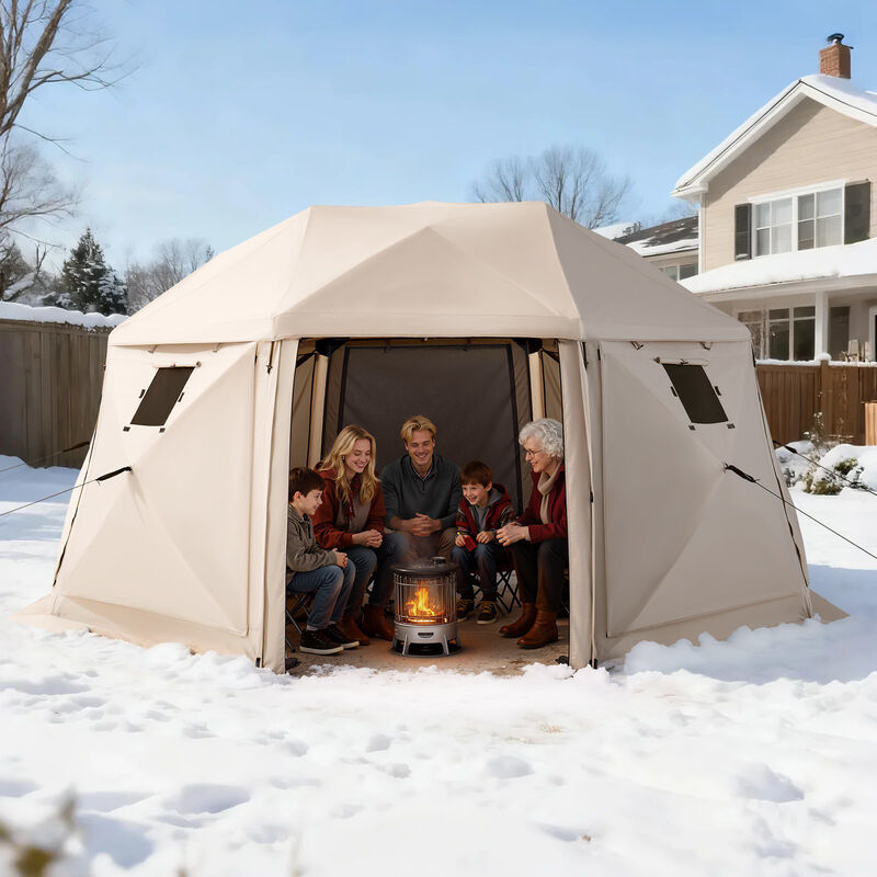 Pop Up Screen Tent for 12-15 People with Removable Top and Carry Bag-Beige image number 1