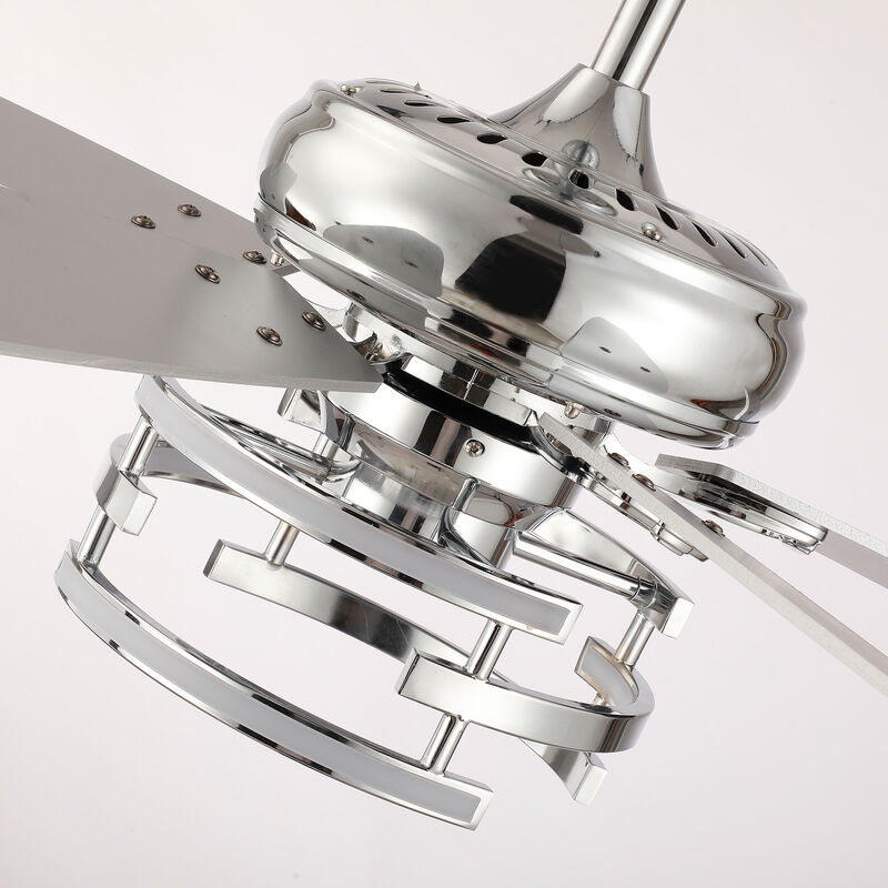 52 in. Modern Chrome Integrated LED Dimmable Ceiling Fan with Light and Remote