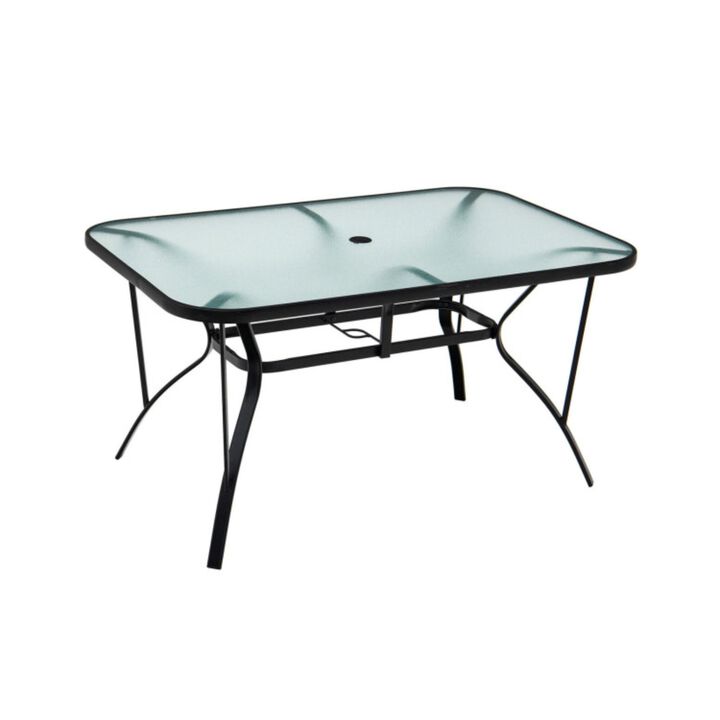 Hivvago 55 x 35 Inch Patio Dining Rectangle Tempered Glass Table with Umbrella Hole
