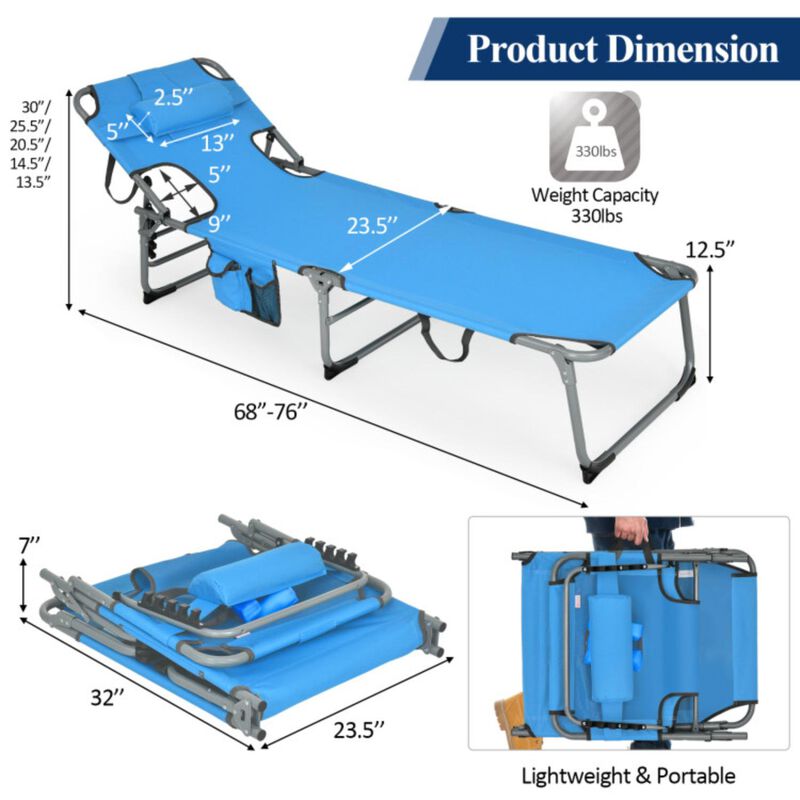 Hivvago Folding Beach Lounge Chair with Pillow for Outdoor