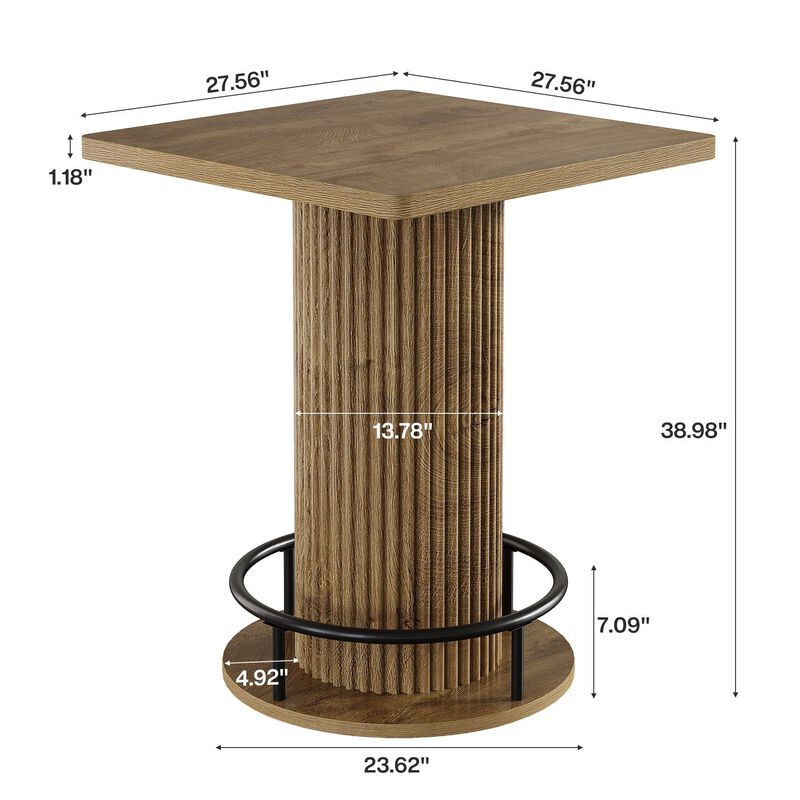 39 Inch Brown Counter Height Bar Table with Metal Footrest for Apartment and Cafe image number 2