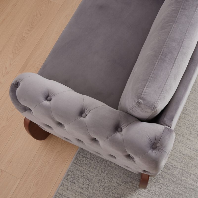 Rodcaf Mid‑Century Modern Button Tufted Velvet 3‑Seat Sofa image number 6