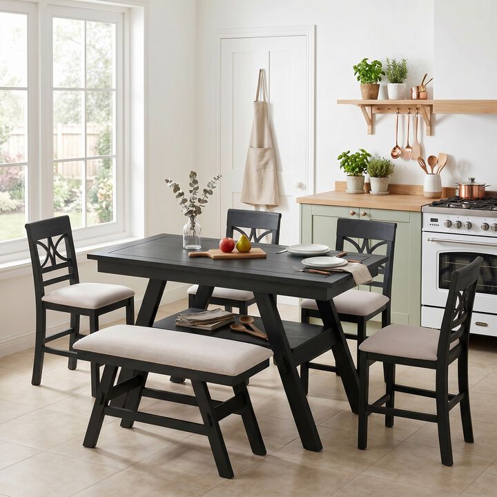 6-Piece Wood Counter Height Dining Table Set