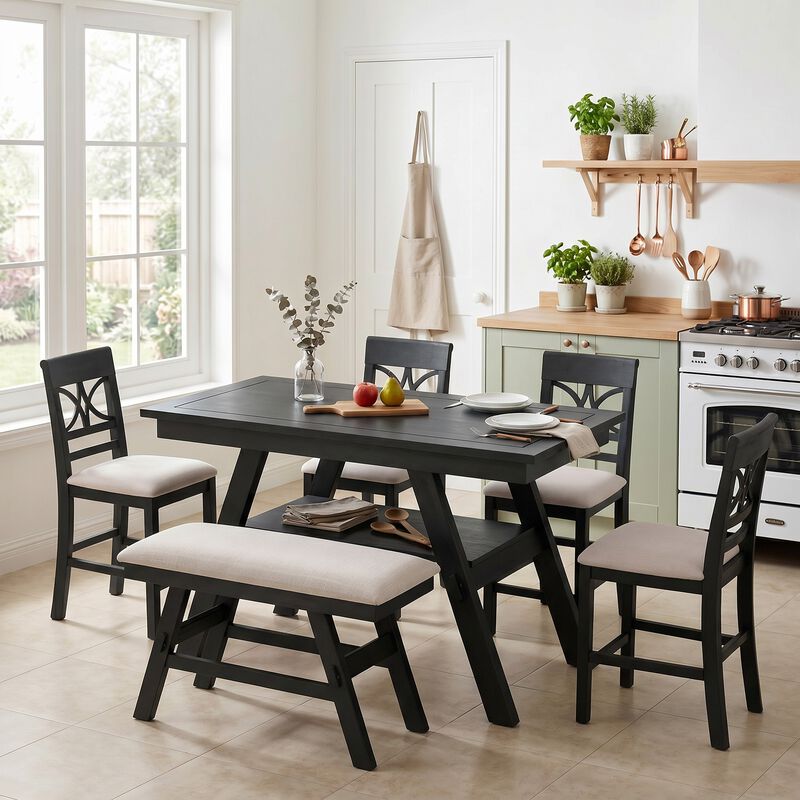 6-Piece Wood Counter Height Dining Table Set image number 1