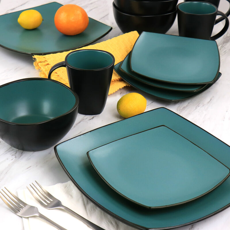 Gibson Elite Soho Lounge 16 Piece Matte Glaze Square Dinnerware Set in Teal image number 9