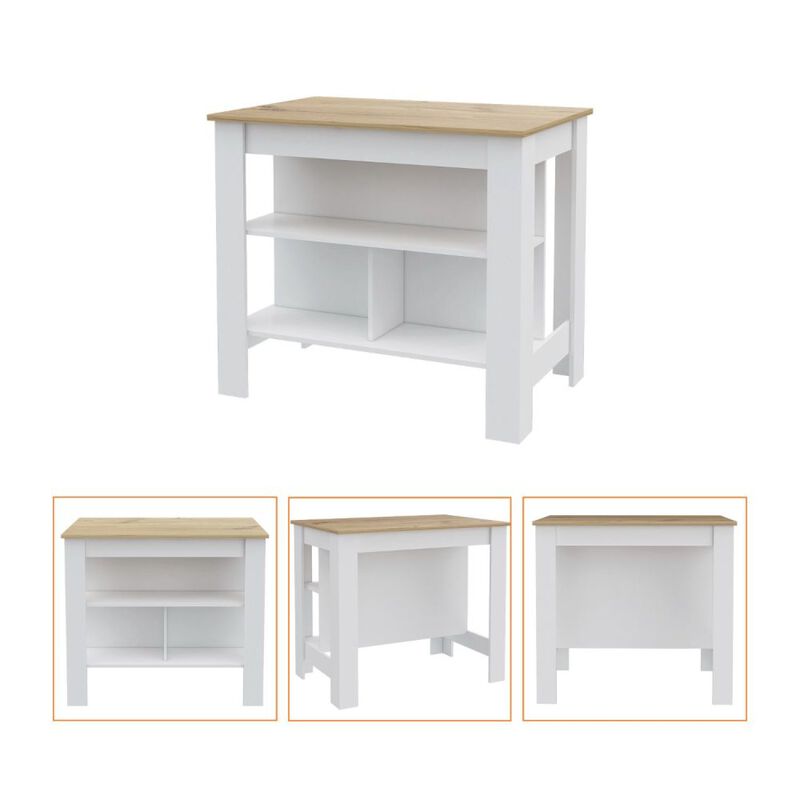 Streamdale Rockaway 3-Shelf Kitchen Island White And Light Oak image number 3