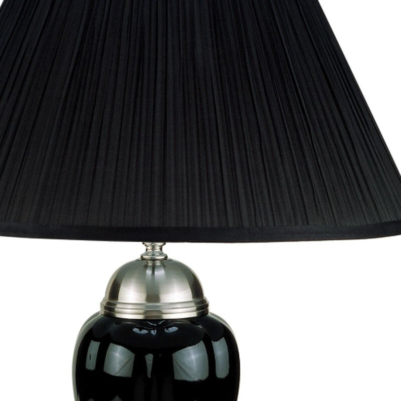 HomeRoots 27" Black and Silver Ceramic Urn Table Lamp With Black Empire Shade image number 3