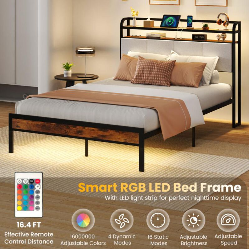 Hivvago Bed Frame with LED Light and Charging Station