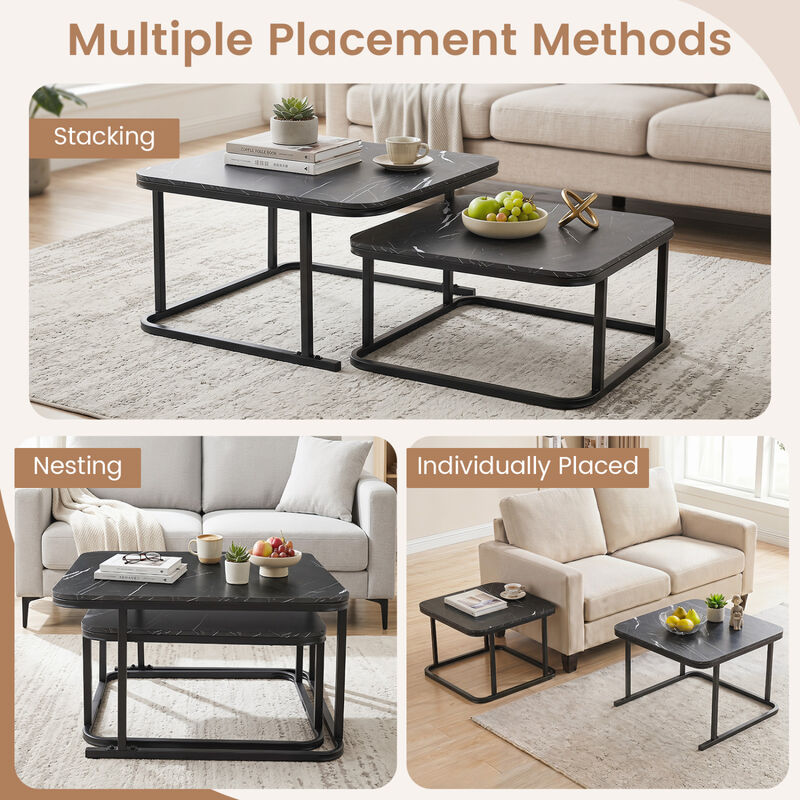 Modern Nesting Coffee Table Set with Faux Marble Surface and Metal Frame image number 4