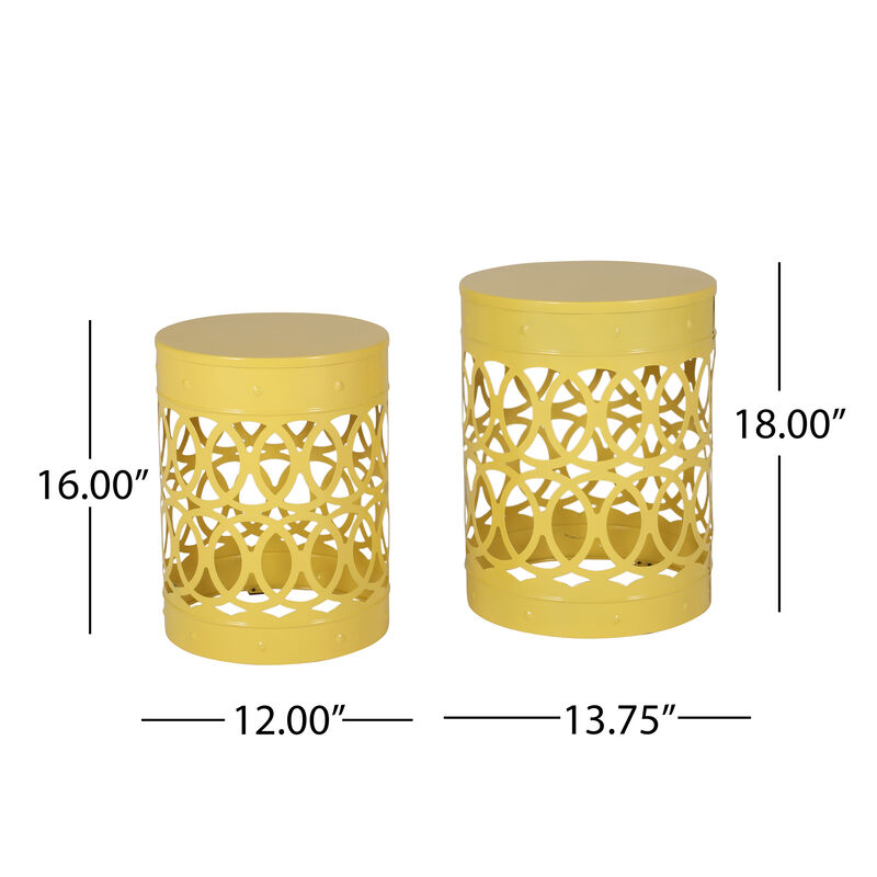 Merax Set of 2 Nesting Cylindrical Side Tables with Iron Cutout Frame image number 4