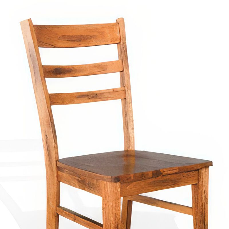 Marv Dining Chair Set of 2, Ladderback Design, Light Brown Mindi Wood - Benzara