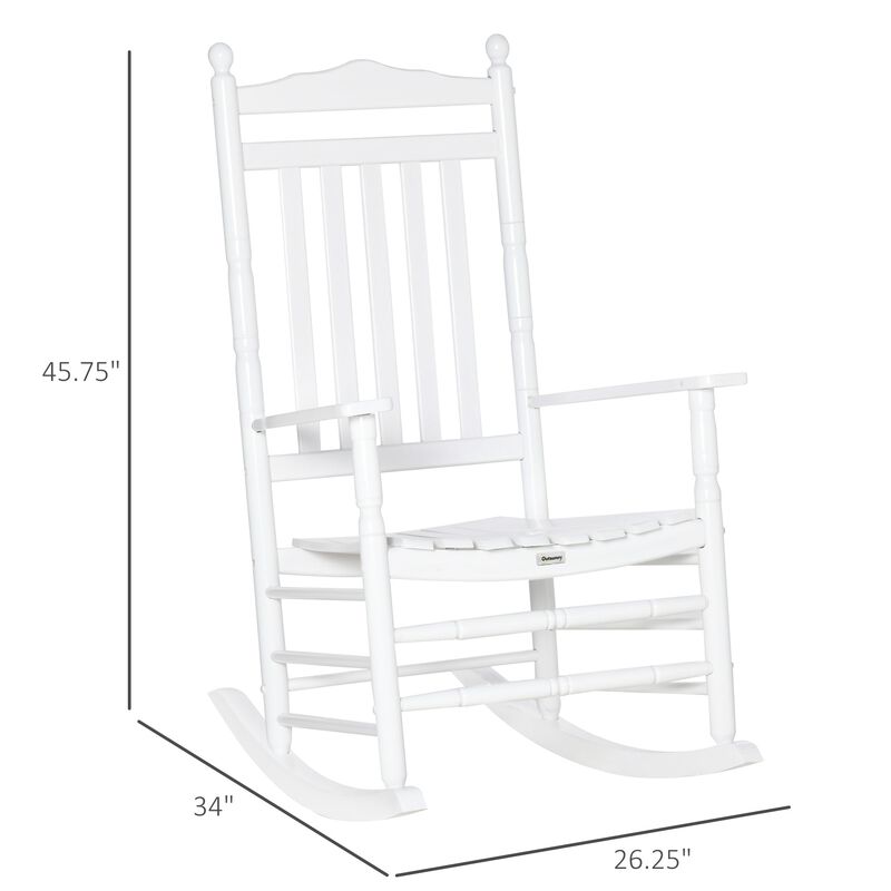 White Porch Classic: Traditional Wooden High-Back Rocking Chair