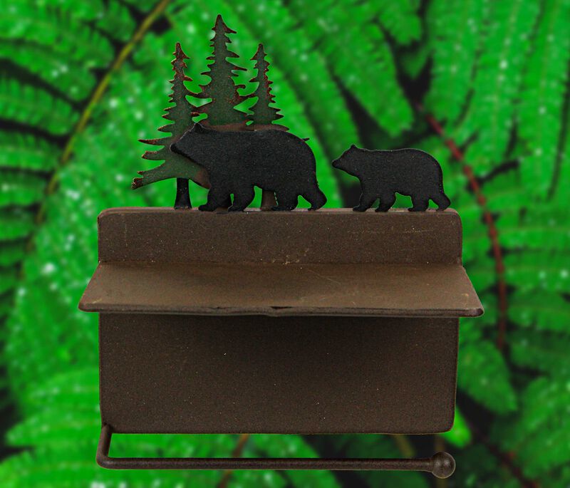 Rustic Brown Painted Metal Walking Bear Toilet Paper Roll Holder W/ Phone Shelf image number 8