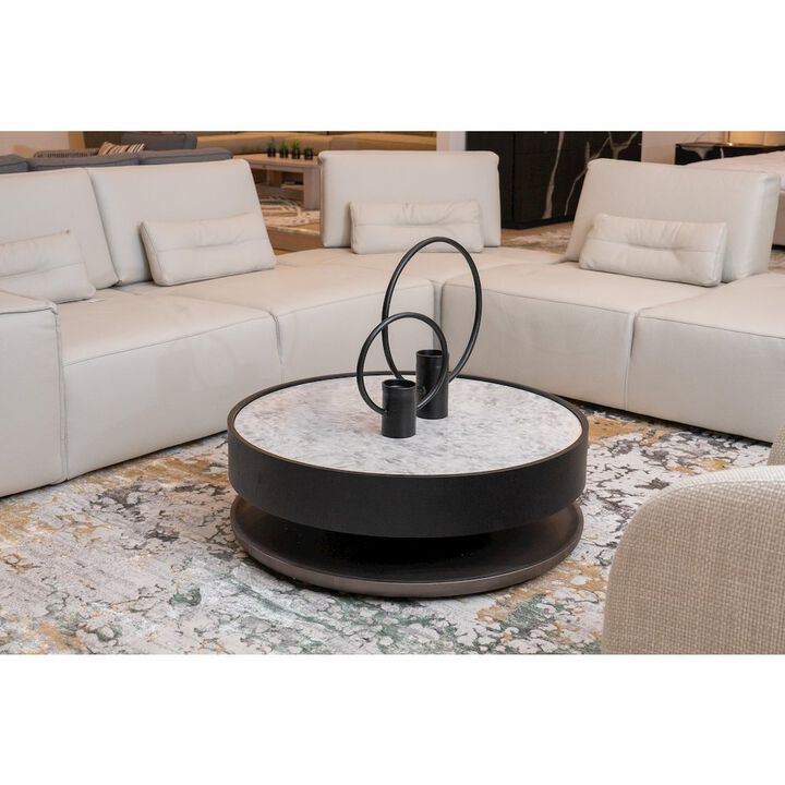 Modrest Miranda - Modern Ceramic + Black Oak Round Coffee Table