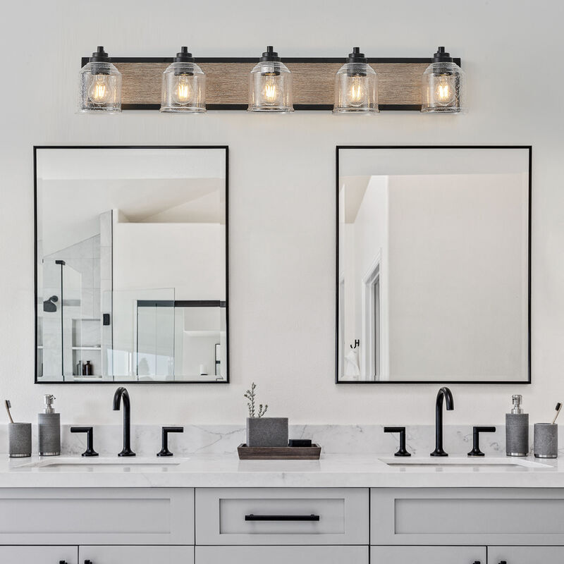 ELEMENT ACE 5-Light Farmhouse Vanity Light Fixture Bathroom Wall Sconce with Clear Seeded Glass Shades Ideal for Bathroom Powder Room Corridor and Bedroom Lighting Decor image number 3