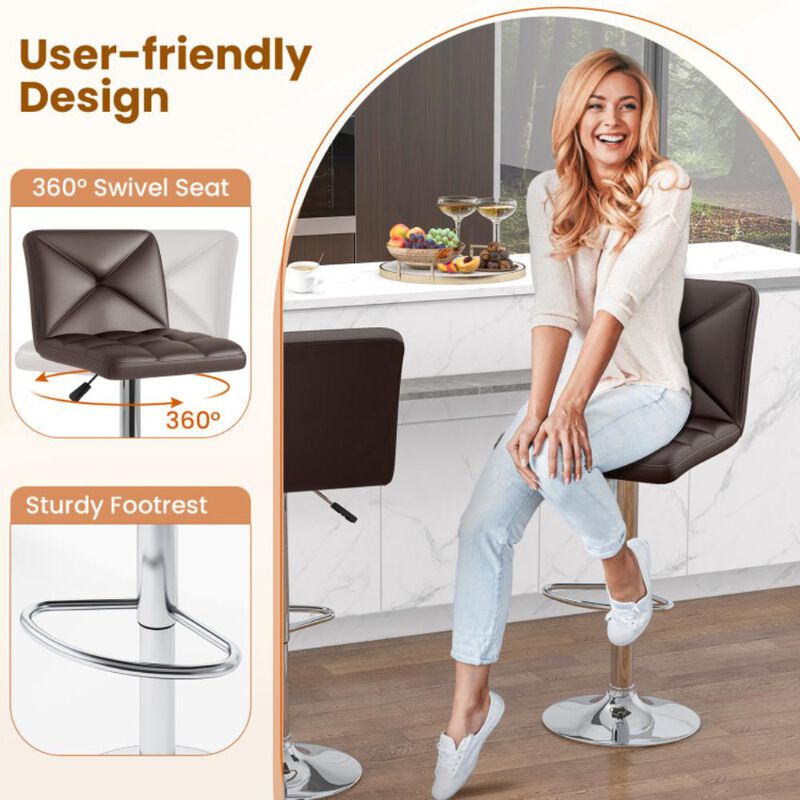 Hivvago PU Leather Upholstered Bar Stools Set of 2 with Back and Adjustable Height