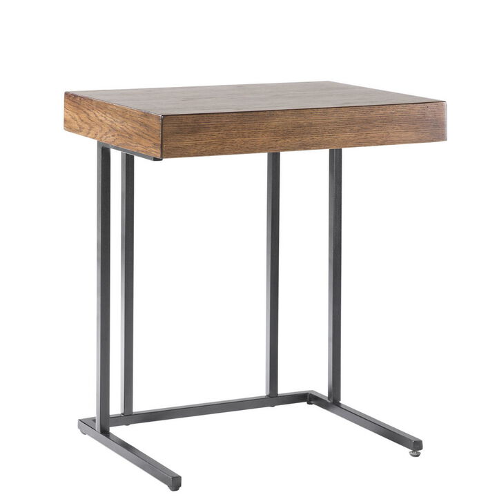 Gracie Mills Everhart Solid Wood Veneer Pull Up Table with Drawer and Metal Base