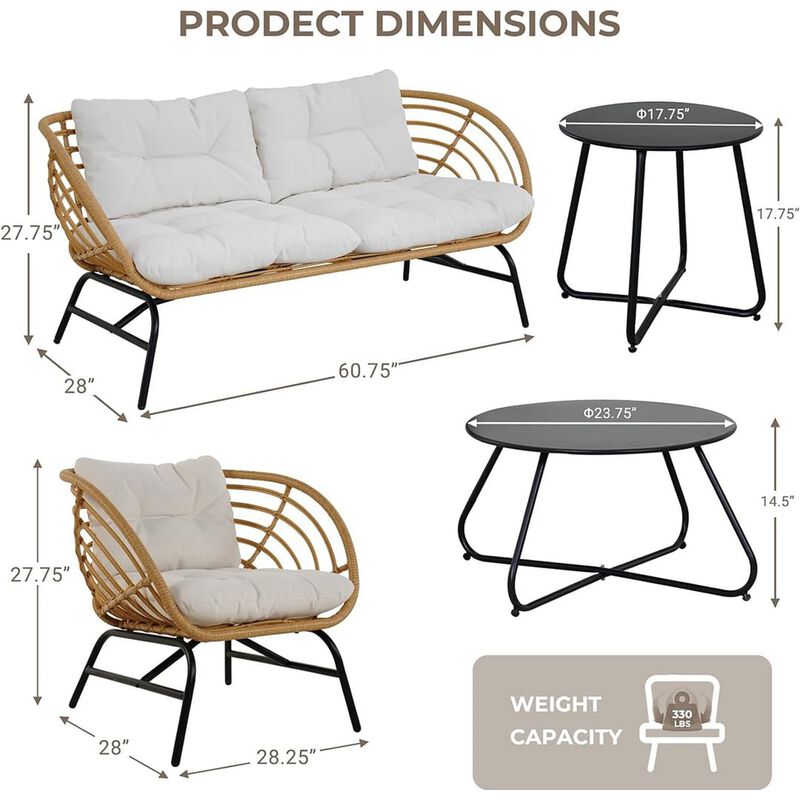 Mondawe 5-Pcs Bohemian Rattan Sofa Set With Half-Surround Steel Frame & UV-Resistant Thick Cushions