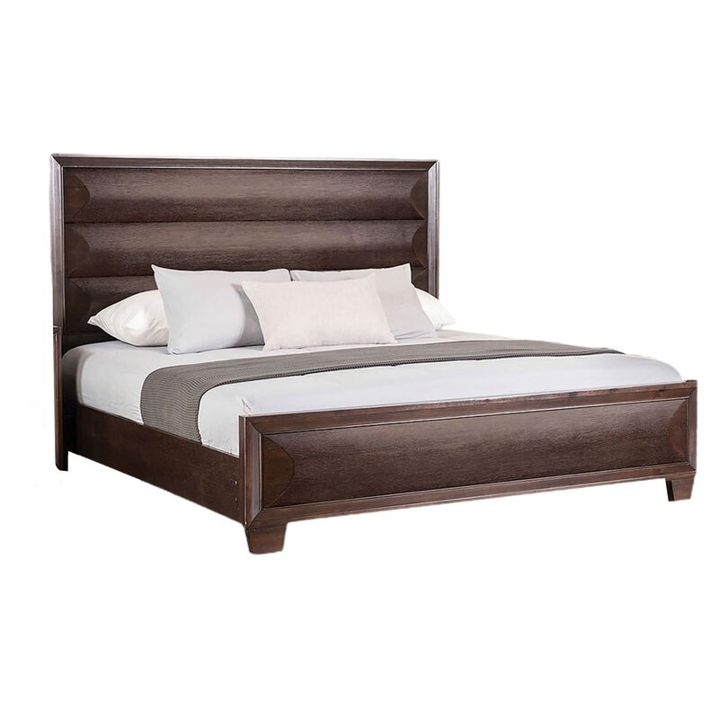 3pc King Bedroom Set, Espresso Brown, Gold Wood, 2 Nightstands image number 4