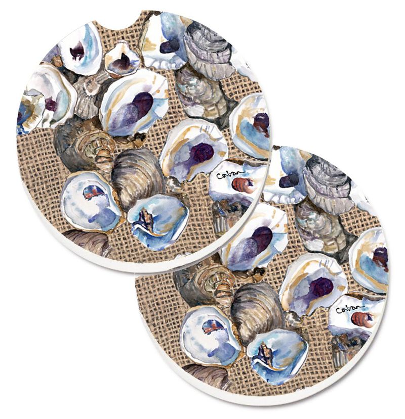 Caroline's Treasures Oyster Set of 2 Cup Holder Car Coasters 8734CARC, 2.56, Multicolor