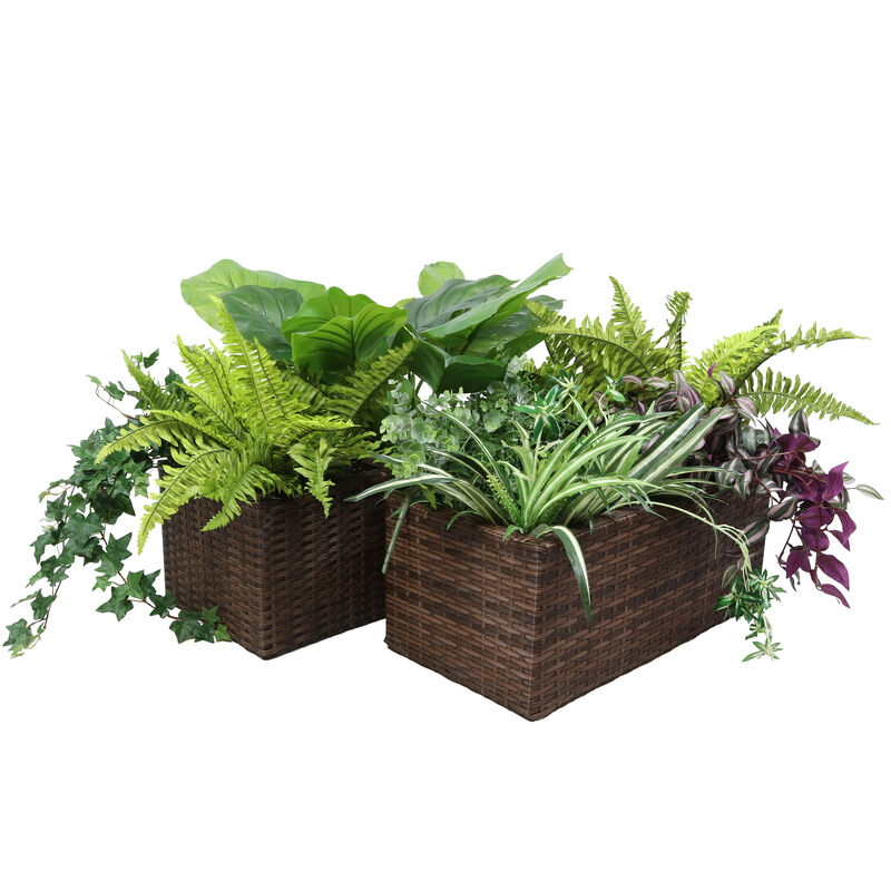 Sunnydaze 2-Section Polyrattan Rectangle Planter Boxes image number 3