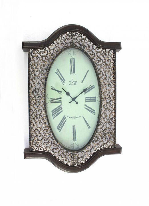 Analog Wall Clock with Wood and Glass Frame – Decorative Timepiece for Modern or Rustic Interiors