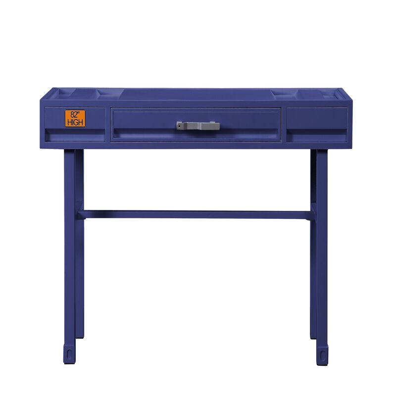 Industrial Style Metal and Wood 1 Drawer Vanity Desk, Blue-Benzara