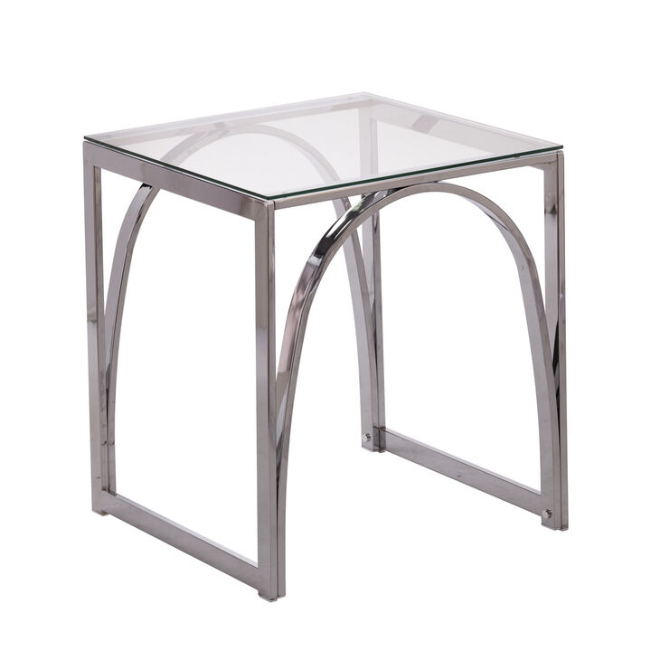 22"" Chrome Glass And Iron Square End Table