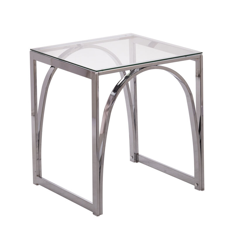 22"" Chrome Glass And Iron Square End Table