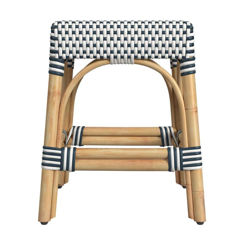 Butler Specialty Robias Rattan Rectangular 18" Dining Stool, White and Navy Stripe image number 2