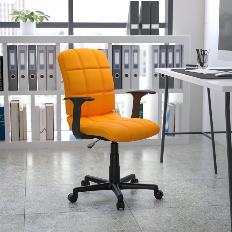 Clayton Mid-Back Quilted Vinyl Swivel Task Office Chair with Arms
