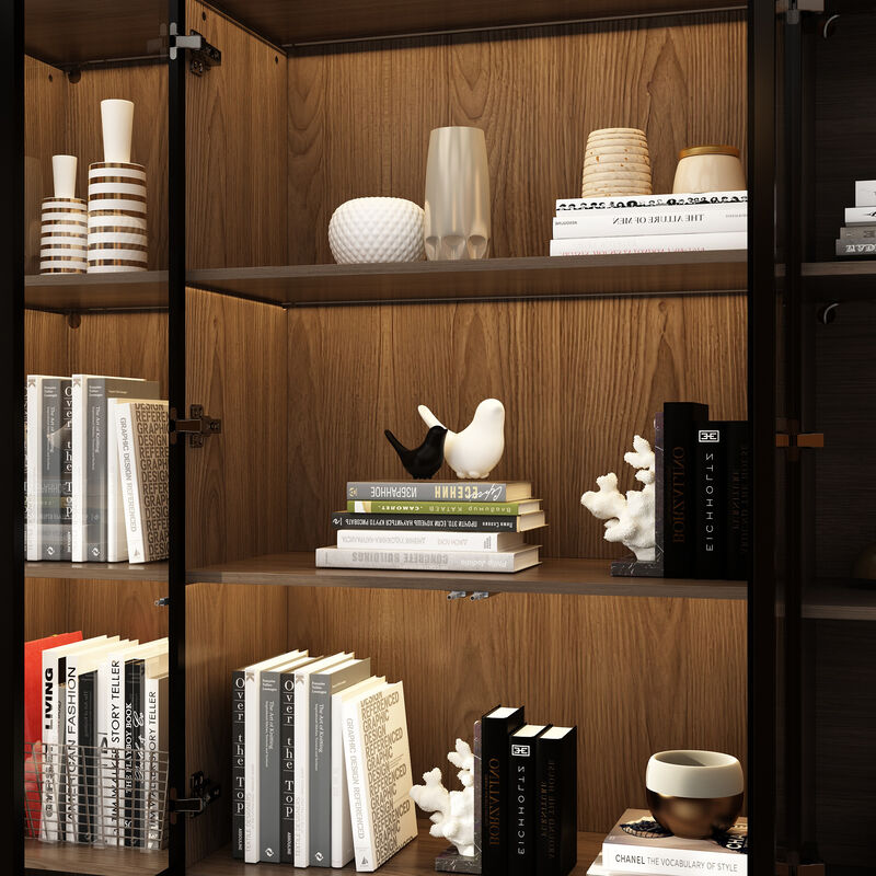 78.7&rdquo;W Display Cabinet Curio Cabinet with Light & Pop-up Glass Doors, Storage Cabinet Bookcase with 5-Tier Shelves & 3 Drawers for Living Room/Home Office, Dark Brown (78.7&rdquo;W x 15.7&rdquo;D x 78.7&rdquo;H)