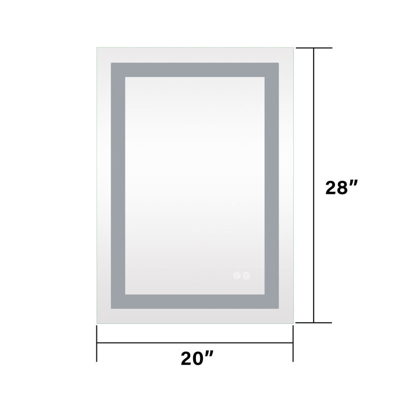 20x28 Inch LED Lighted Bathroom Mirror with 3 Colors Light, Wall Mounted Bathroom Vanity Mirror with Touch Button, Anti-Fog Dimmable Bathroom Mirror (Horizontal/Vertical)
