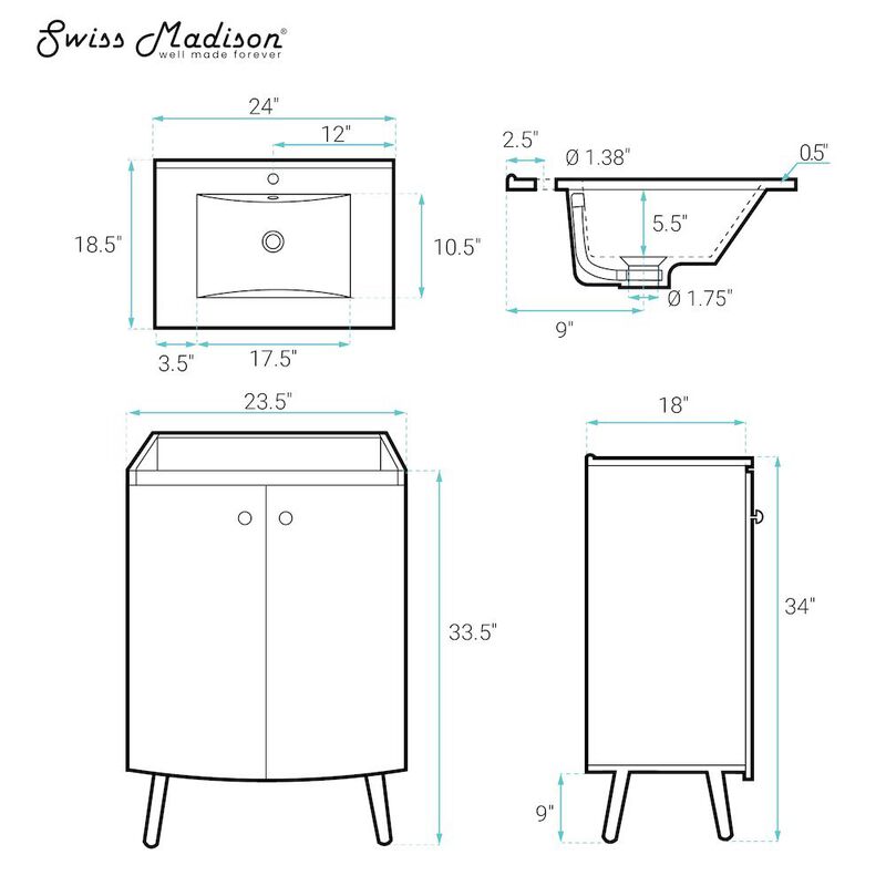 Manoir 24" Freestanding Bathroom Vanity in White with Sink Top image number 6