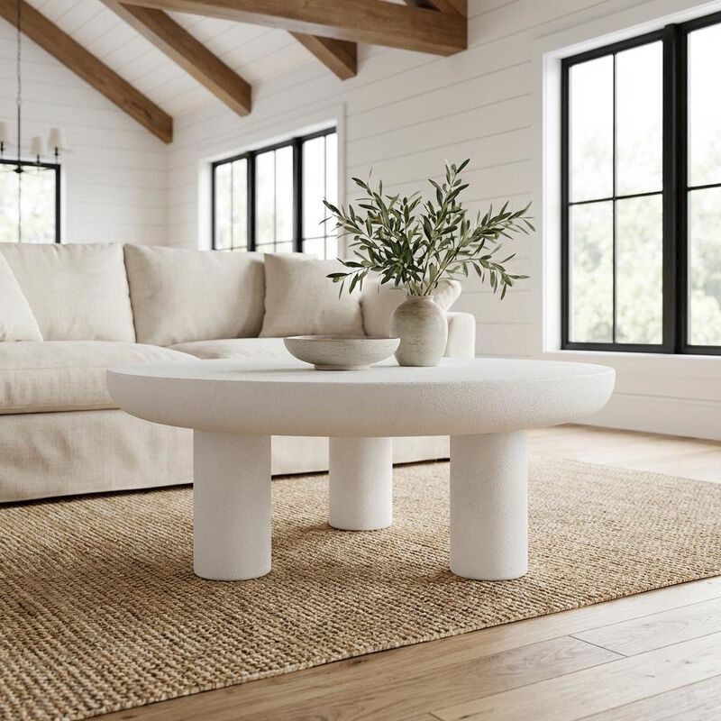 Starlight Canyon Home White Concrete Coffee Table with Iron Frame Support and Single Piece Design image number 2