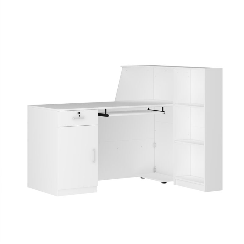 55.1 in. W -43.3 in. H White MDF L-Shaped Computer Desk with a Desktop 3-Storage Shelves 1-Drawer and 1-Cabinet