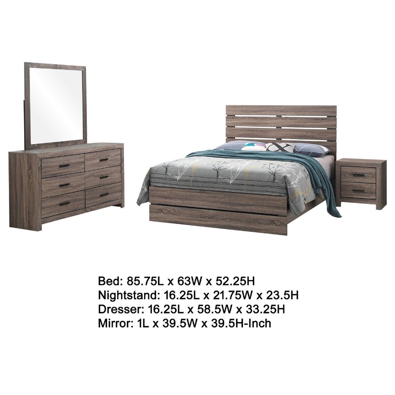 Sili 4pc Queen Bedroom Set w Dresser, Mirror, Oak Brown, Dark Bronze