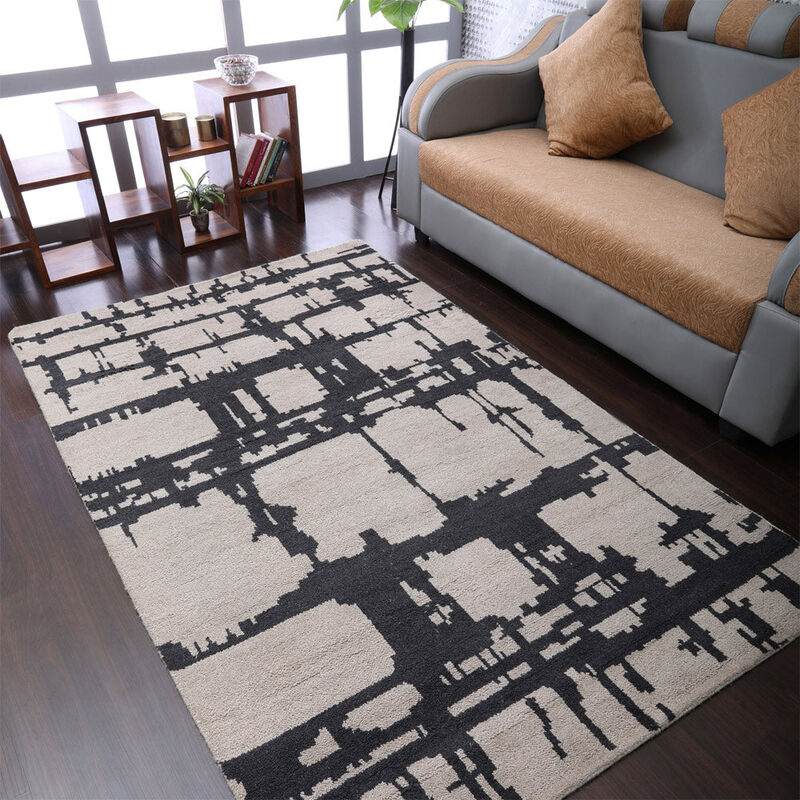 HAND KNOTTED WOOL Contemporary AREA RUGS  - Rectangle Shape, Contemporary Modern, Medium Pile Handmade Area Rugs for Living Room, Bed Room (N00065) image number 1