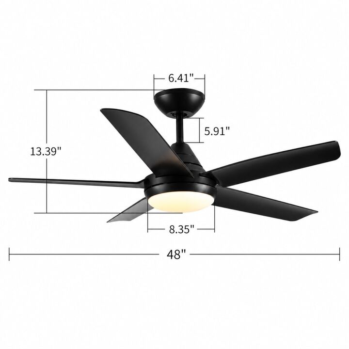 ELEMENT ACE 48 Inch Indoor Ceiling Fan with Integrated Dimmable LED Light, Reversible DC Motor, 6 Speeds, Remote Control, Quiet Operation for Home Spaces